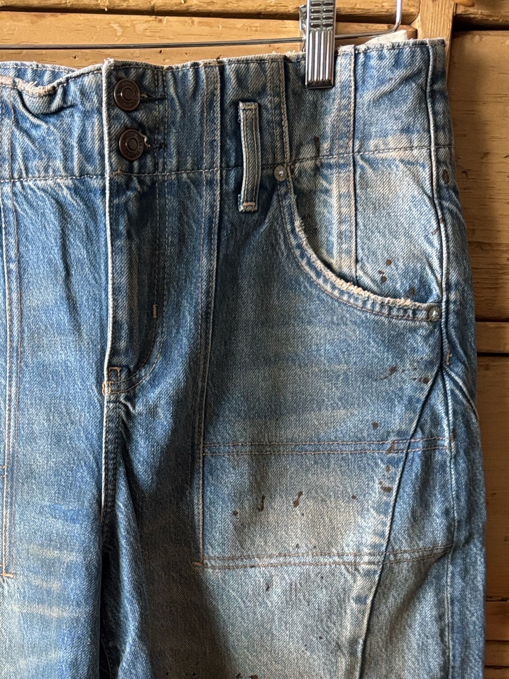 Free People We The Free Faded Blue Distressed Barrel Shorts - Low Rise Extreme